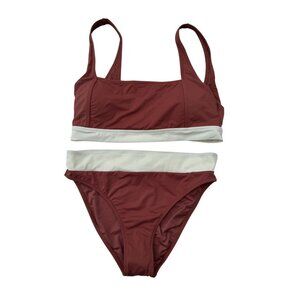 Bikini Bliss Womens Two-Piece Bikini Set Size L Rust & White